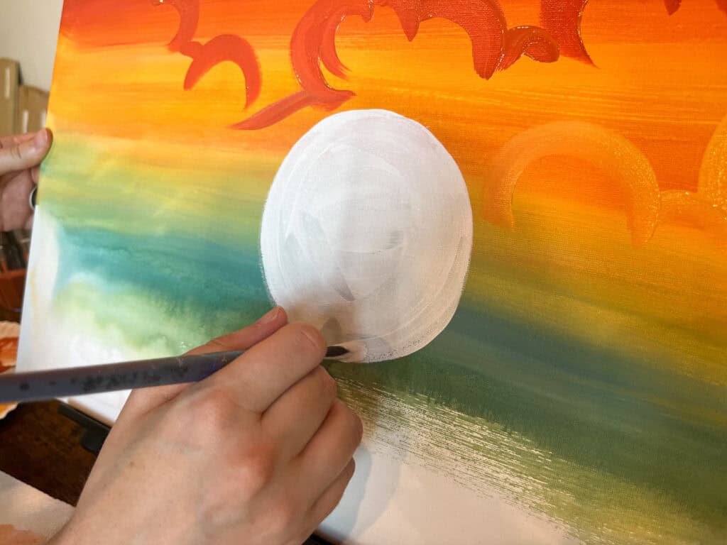 Closeup of sunset on beach painting